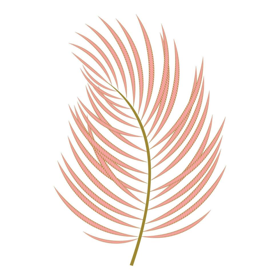 Palm pink decorative leaf isolated on white background. vector
