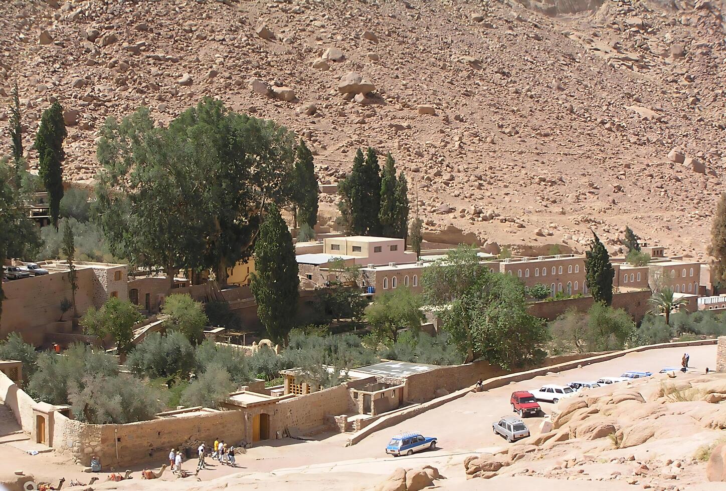 Oasis. Impressive landscape of Egypt with endless sandy expanses and majestic rocky mountains. photo