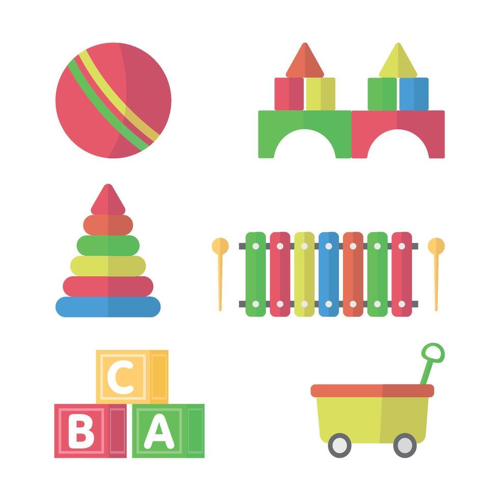 Children's toys icons on a white background. Toys for games and child development. vector