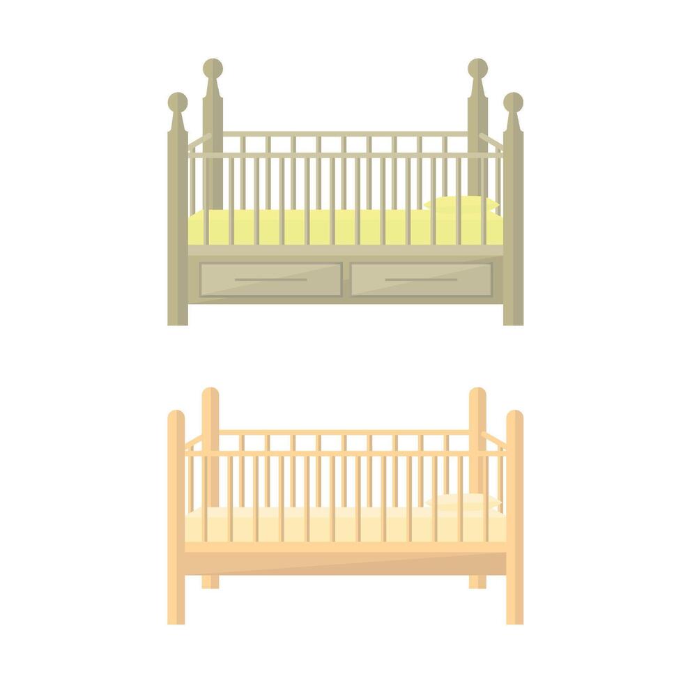 Icons of two baby cots on a white background. Baby cot with drawers and baby cot without drawers. vector