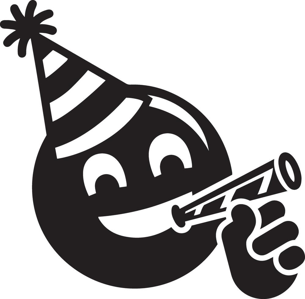 Party Face Emoji with Hats and Confetti Blowers in Flat Silhouette Design vector
