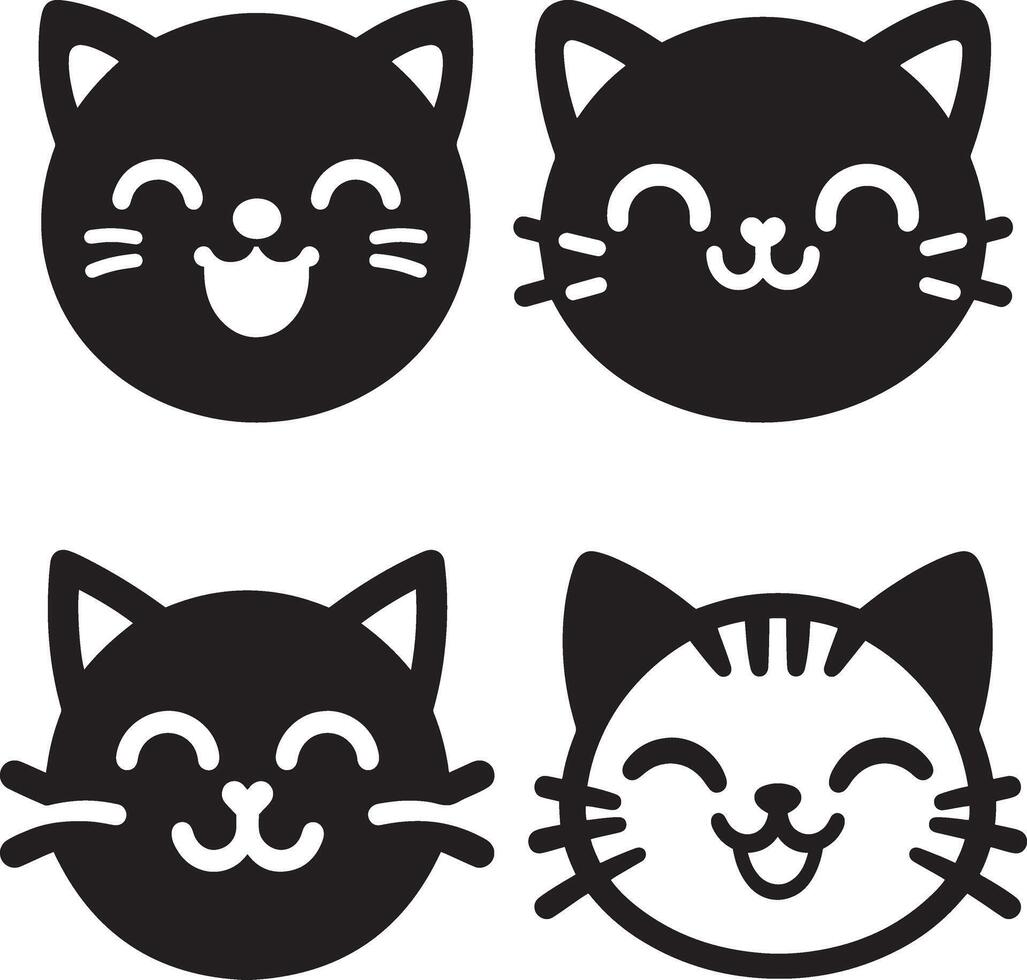 Joyful Cat Face Emoji Set in Cartoon Silhouette Design vector
