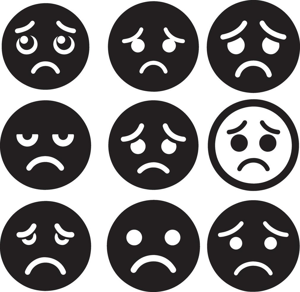 Sad Face Emoji Set in Flat Silhouette Design vector