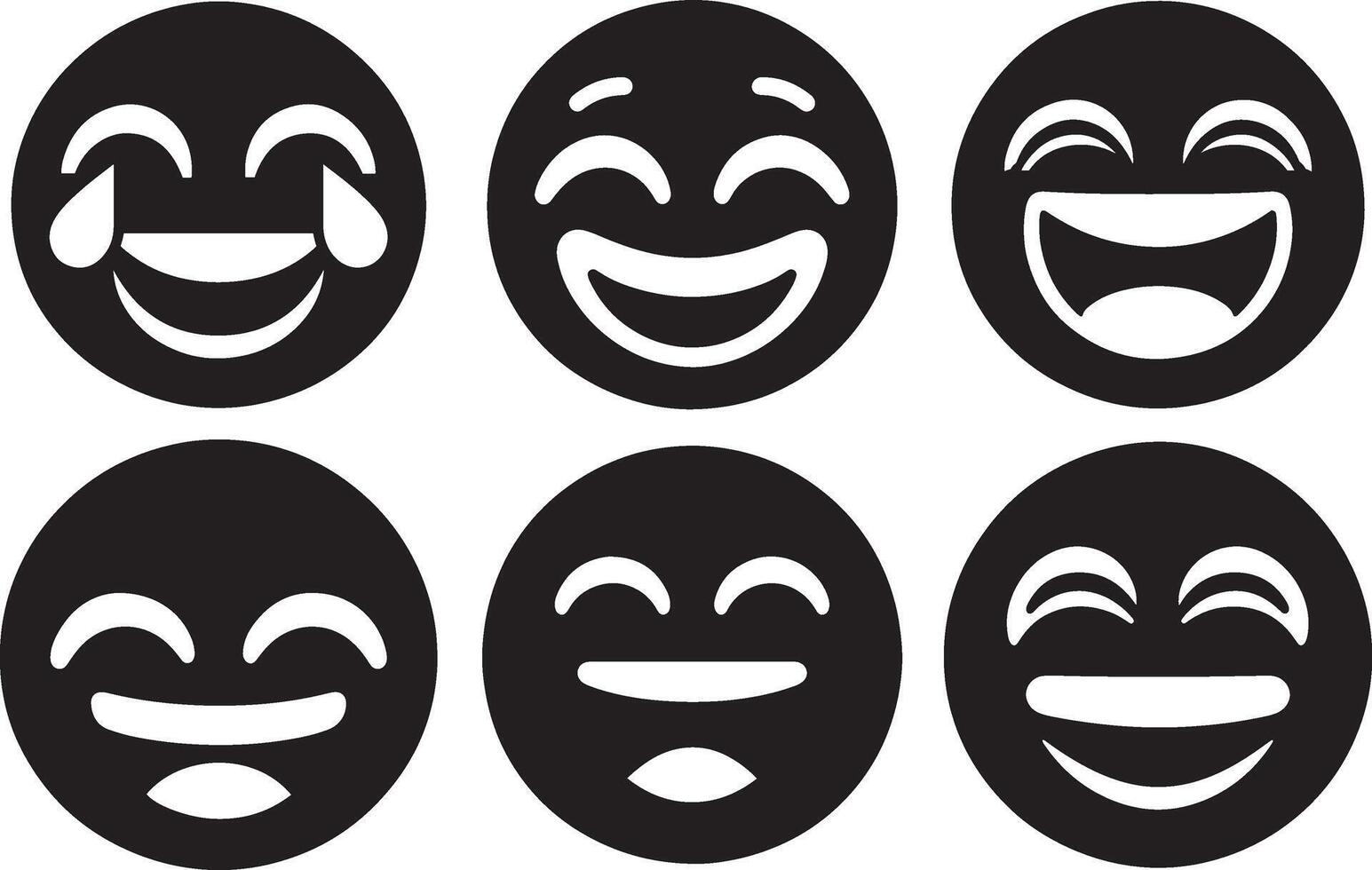 Laughing Face Emoji Set with Joyful Expressions in Flat Silhouette Design vector