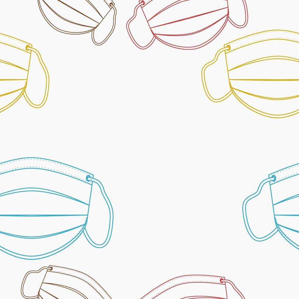 Editable Outline Front View Shaped Medical Masks Vectorized Illustration in Various Colors as Seamless Pattern for Creating Background of Healthcare and Medical Related Design vector