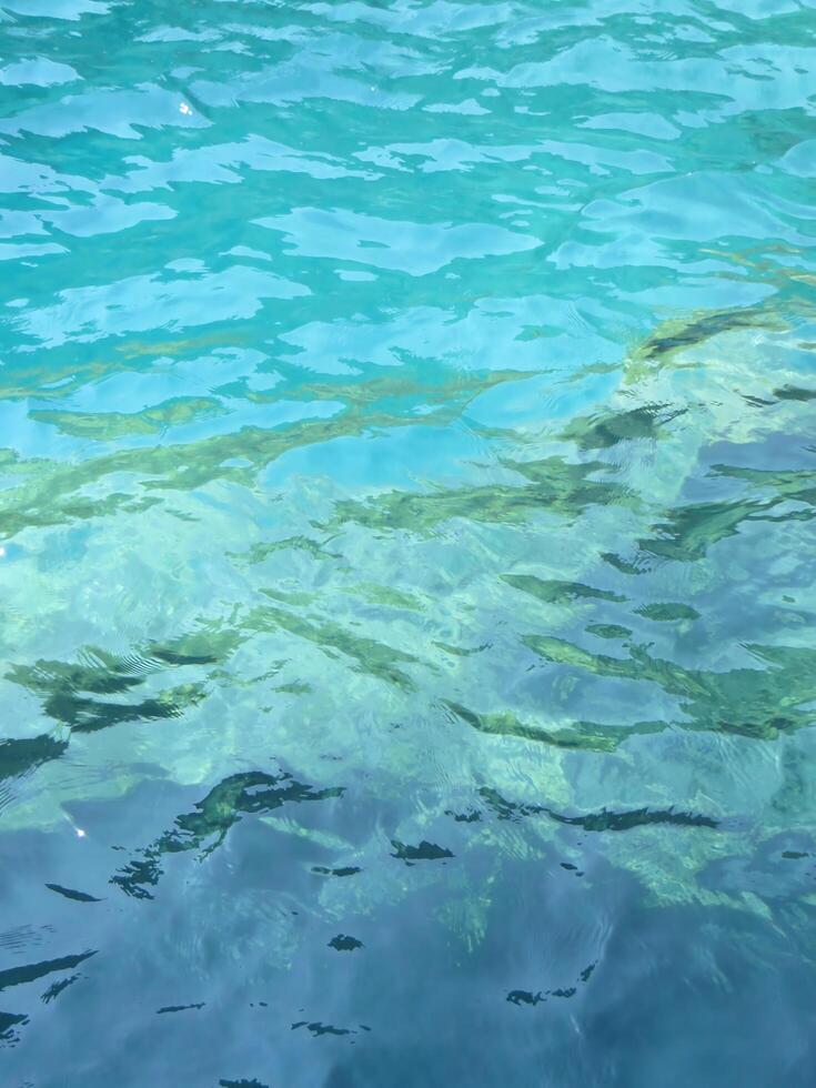 Transparent water. Clean background with transparent sea water in turquoise and blue tones, imitating the natural texture of the ocean photo