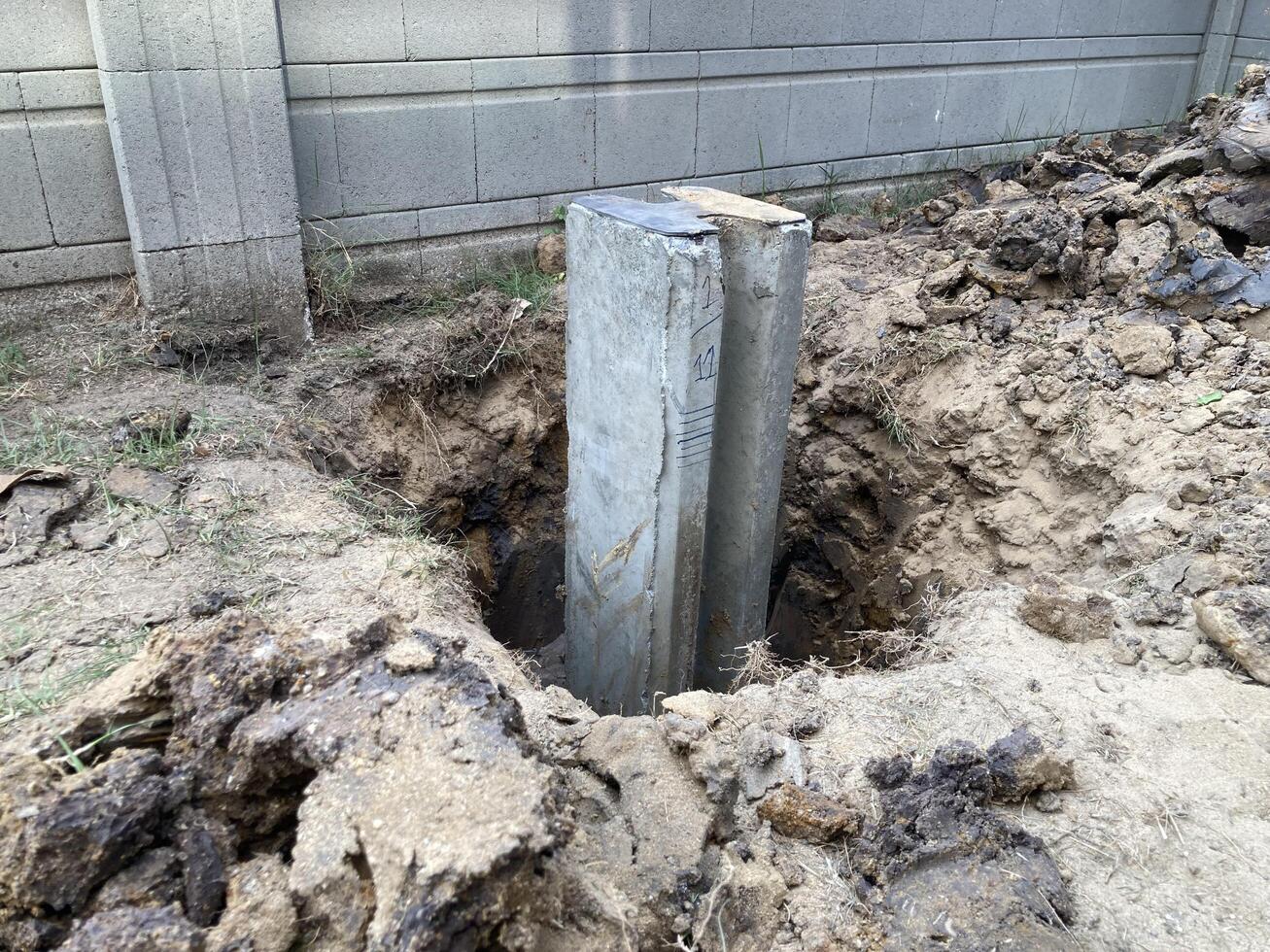 Precast Concrete Pile foundation work Installation for new building at construction site. photo