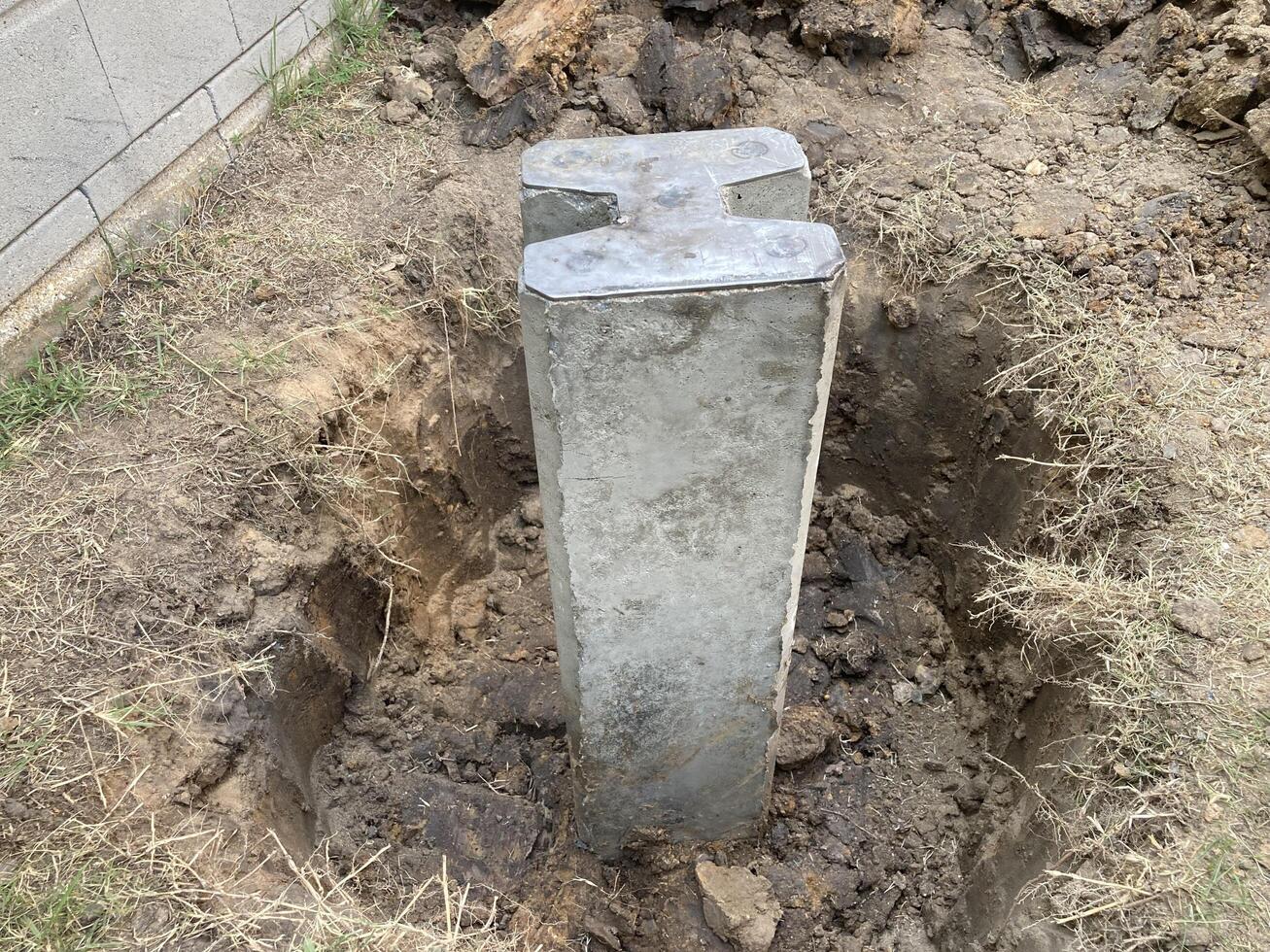 Precast Concrete for pile foundations Installation for building at construction site. photo