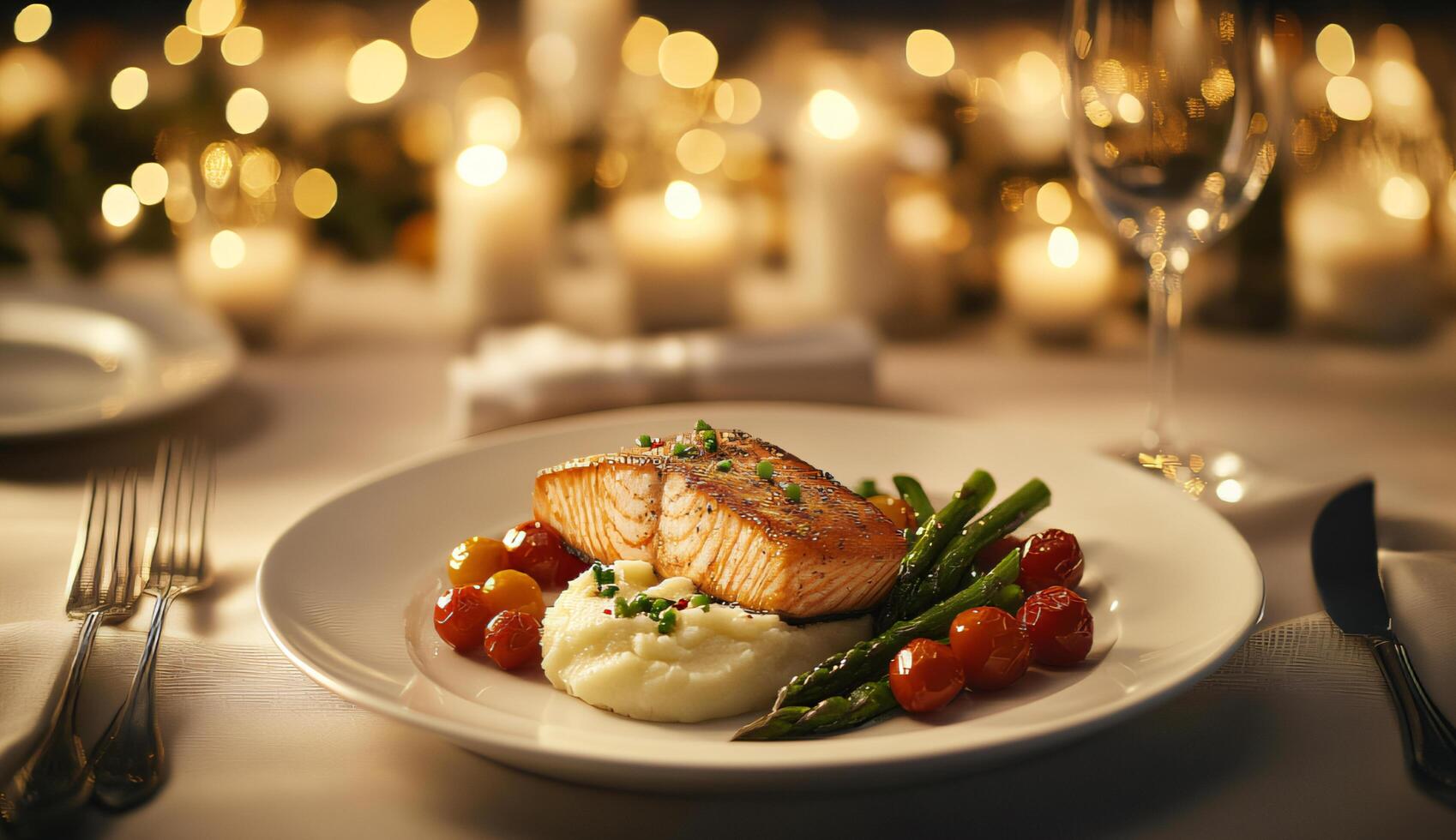 Pan-Seared Salmon with Mashed Potatoes and Asparagus photo