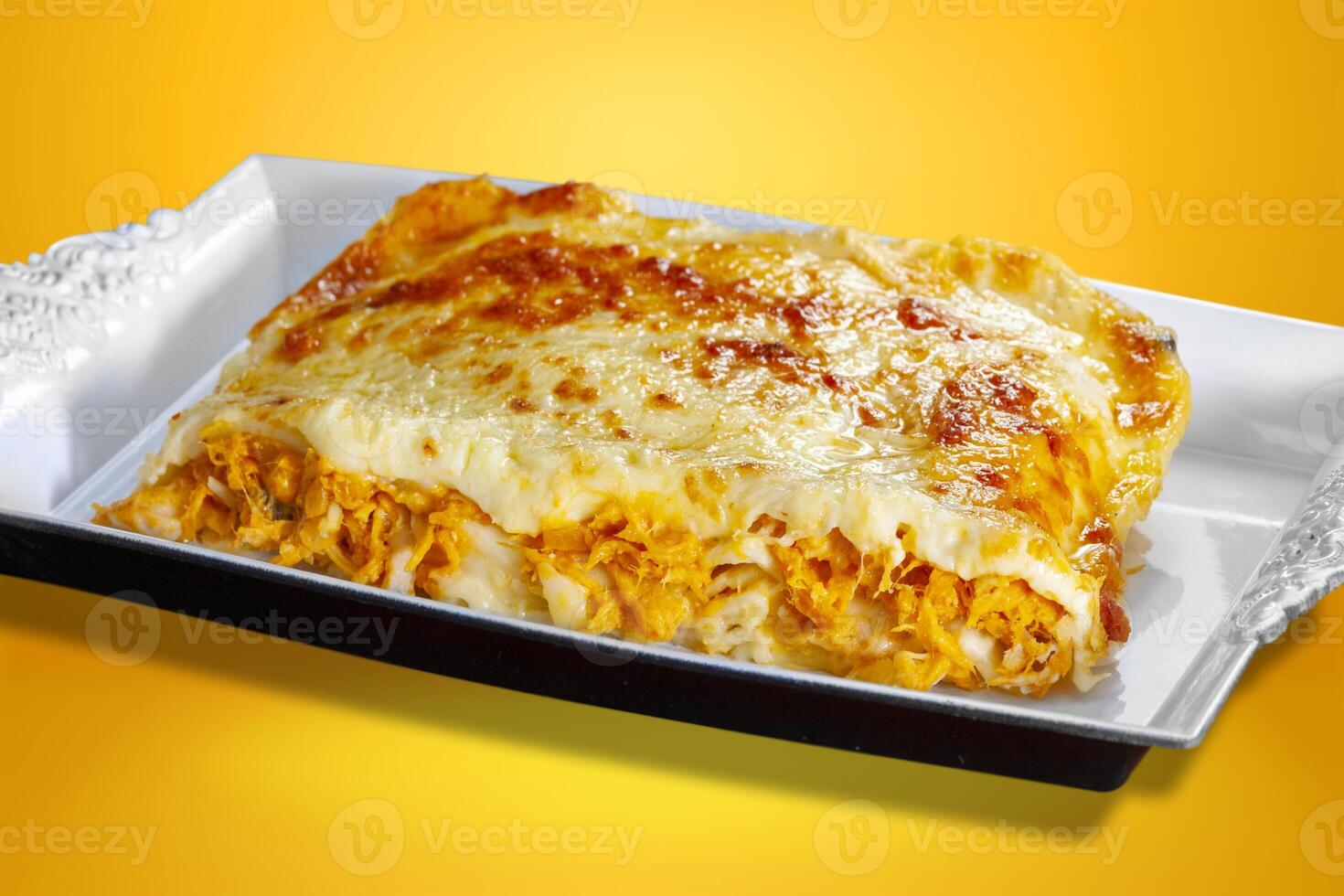 Roasted chicken lasagna with mozzarella photo