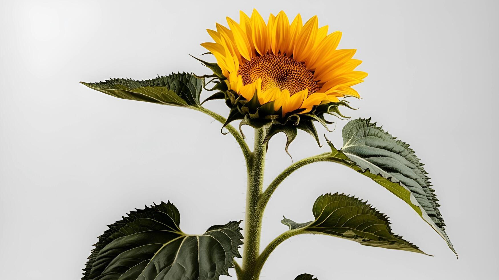 Bright yellow sunflower close-up on white background photo