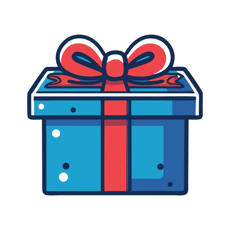 a blue gift box with a red bow on top vector