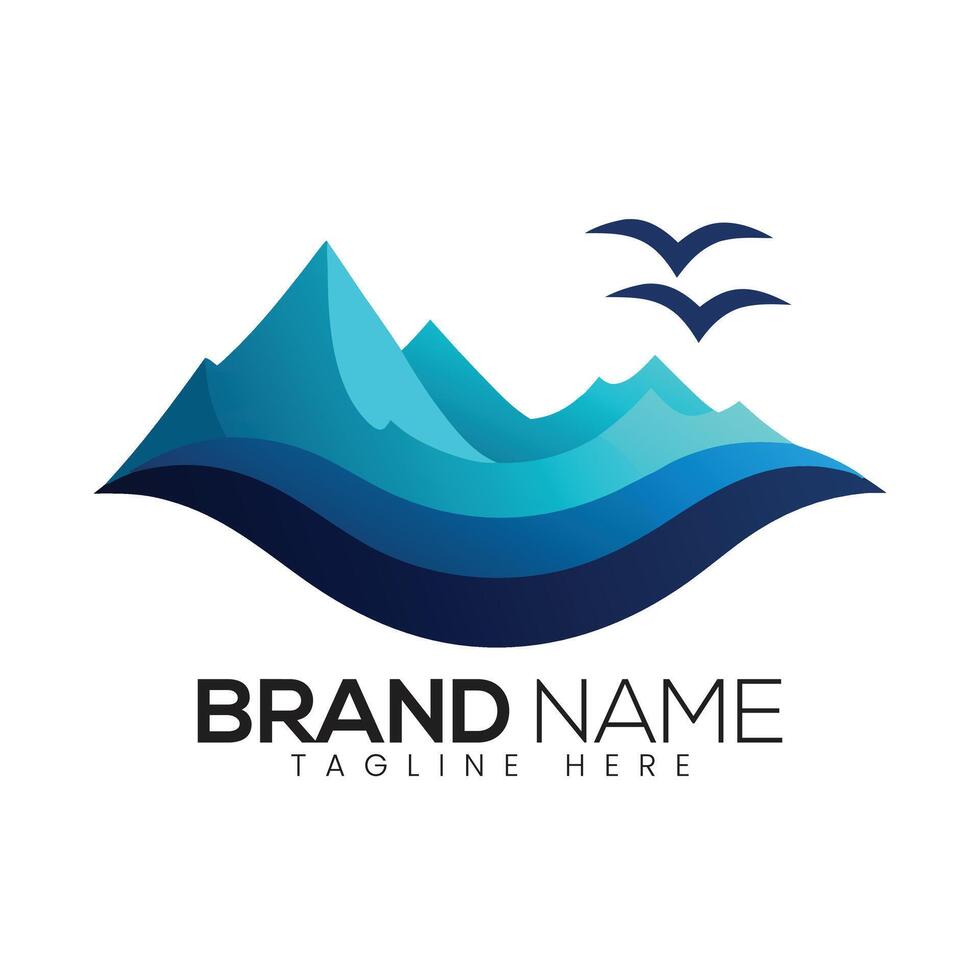Abstract Mountain Range and Birds Icon or Logo Design Template vector