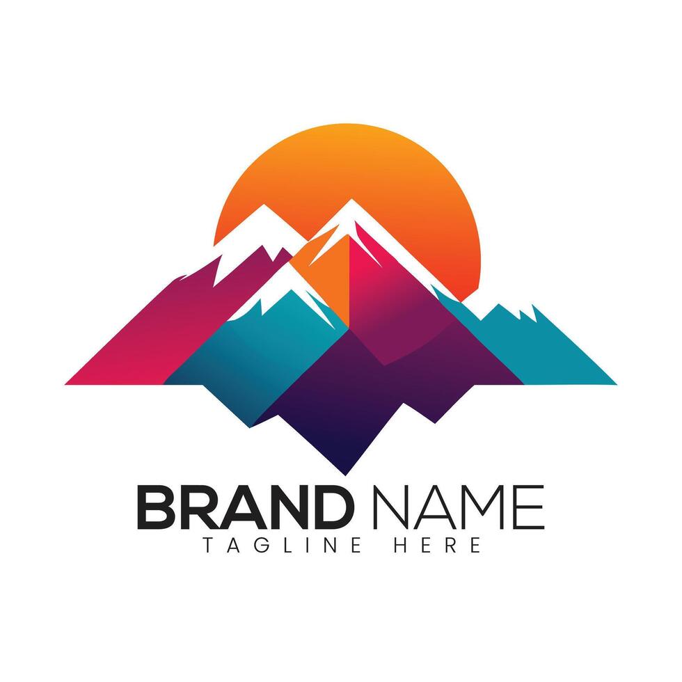 Abstract Mountain Sunrise Icon or Logo Design Template vector