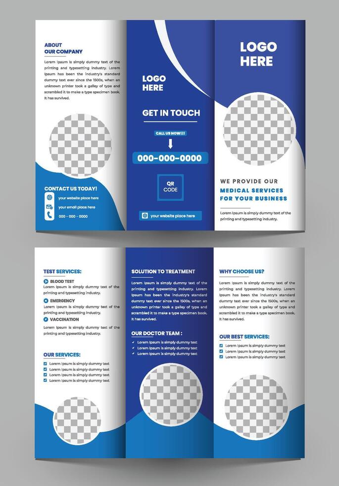 Medical trifold brochure design template and services vector