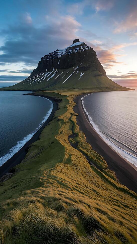 The view from the top of a mountain at sunset photo