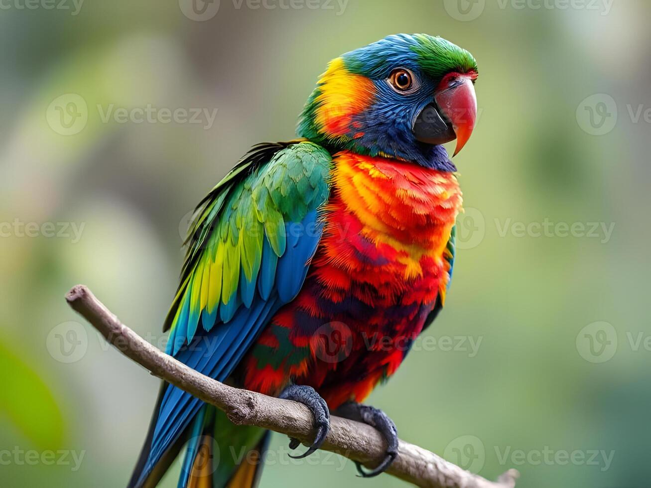 A colorful parrot sits on a branch photo