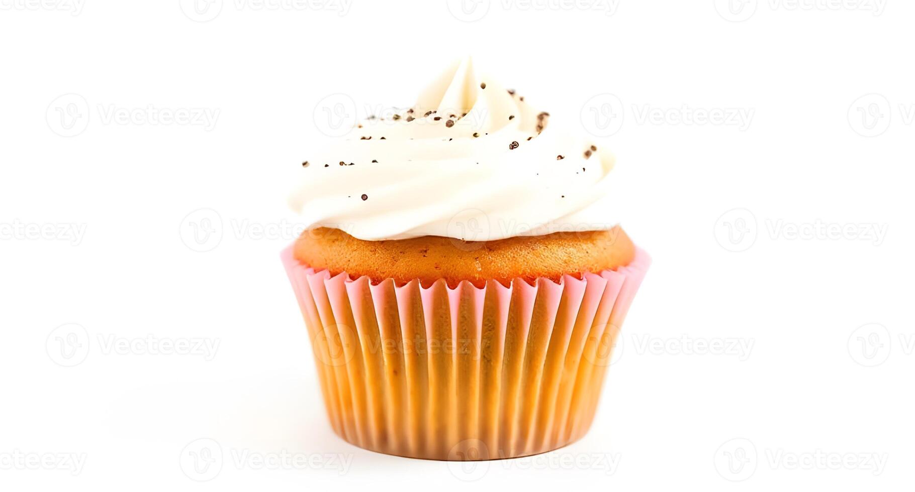 A cupcake with white frosting and sprinkles photo