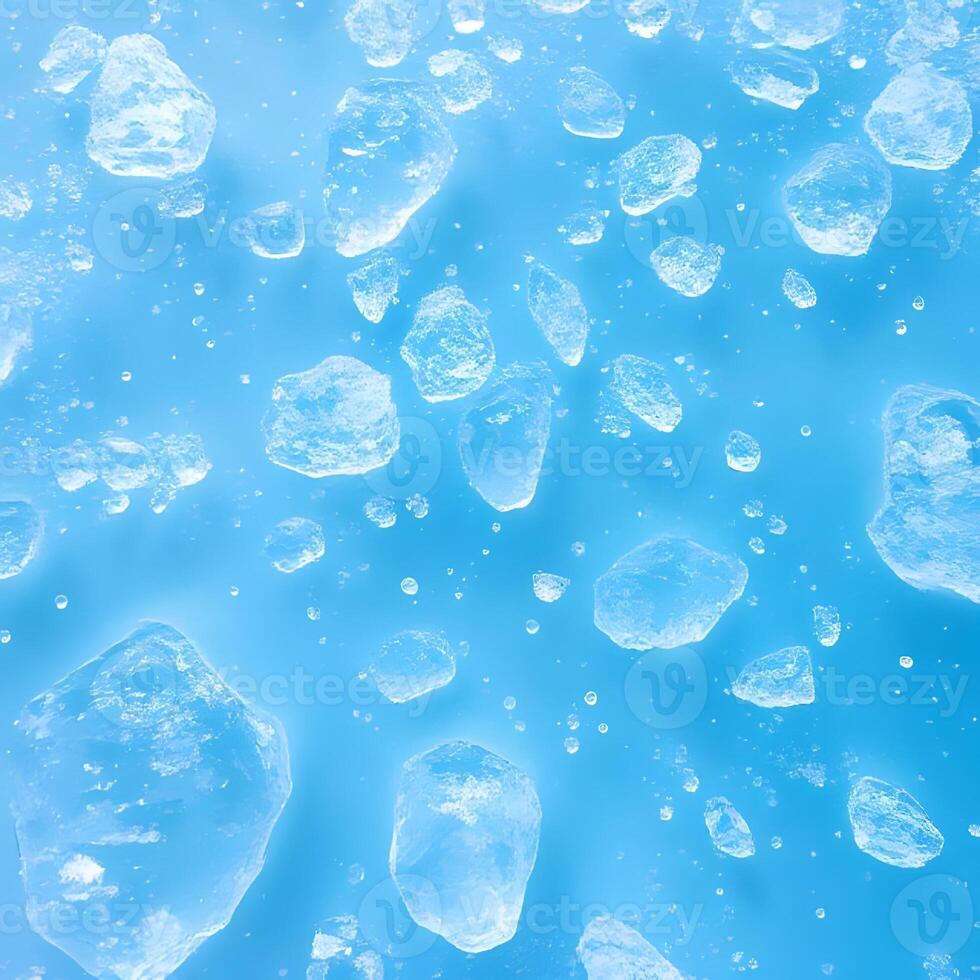 Ice cubes floating in water on a blue background photo