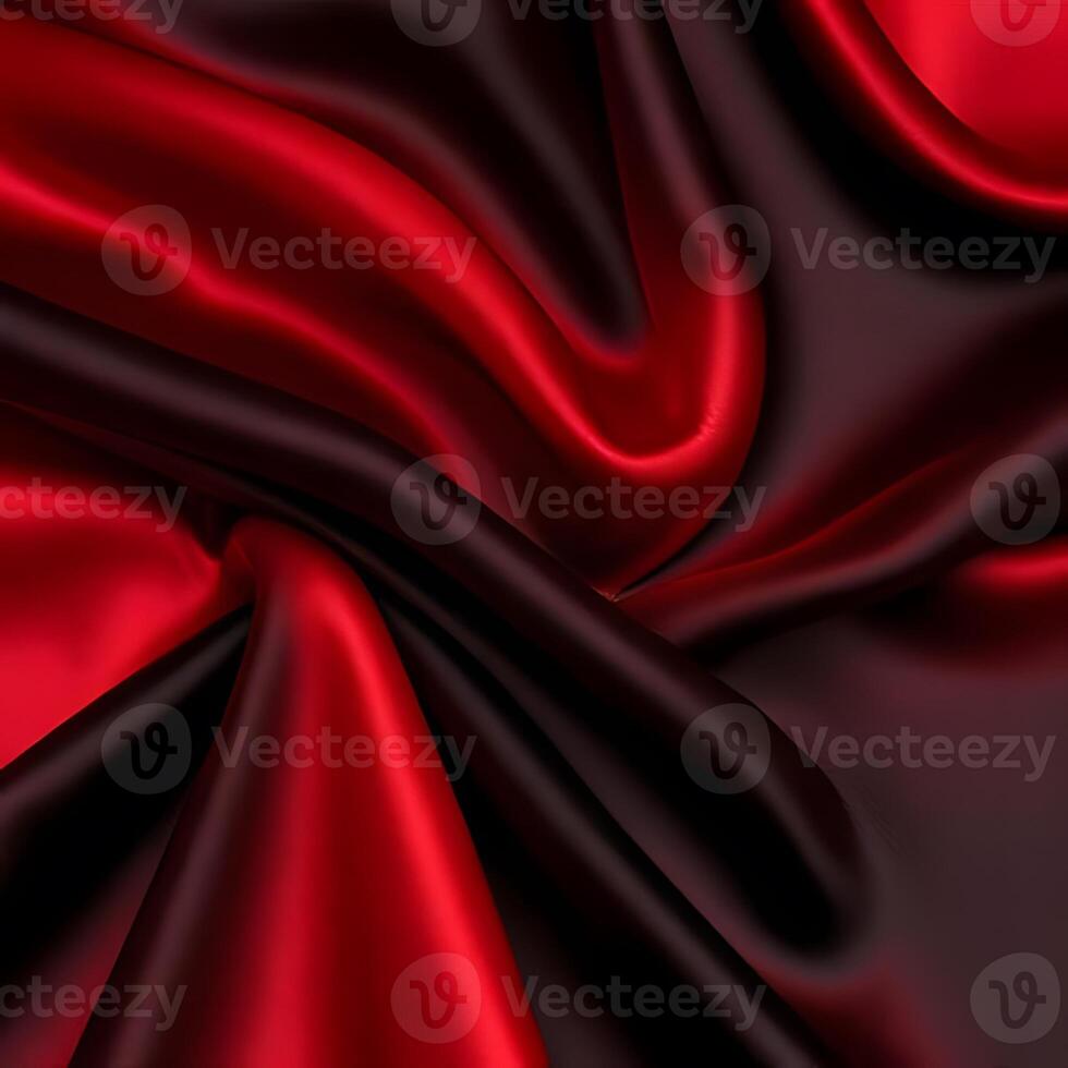 A red and black silk fabric with a dark background photo
