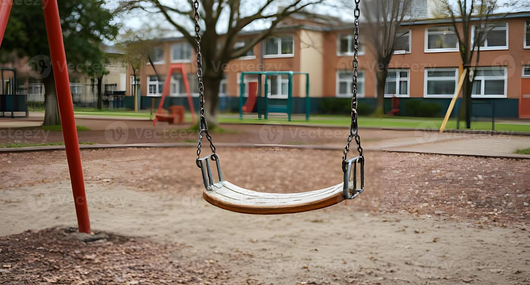 A swing is sitting in a playground photo