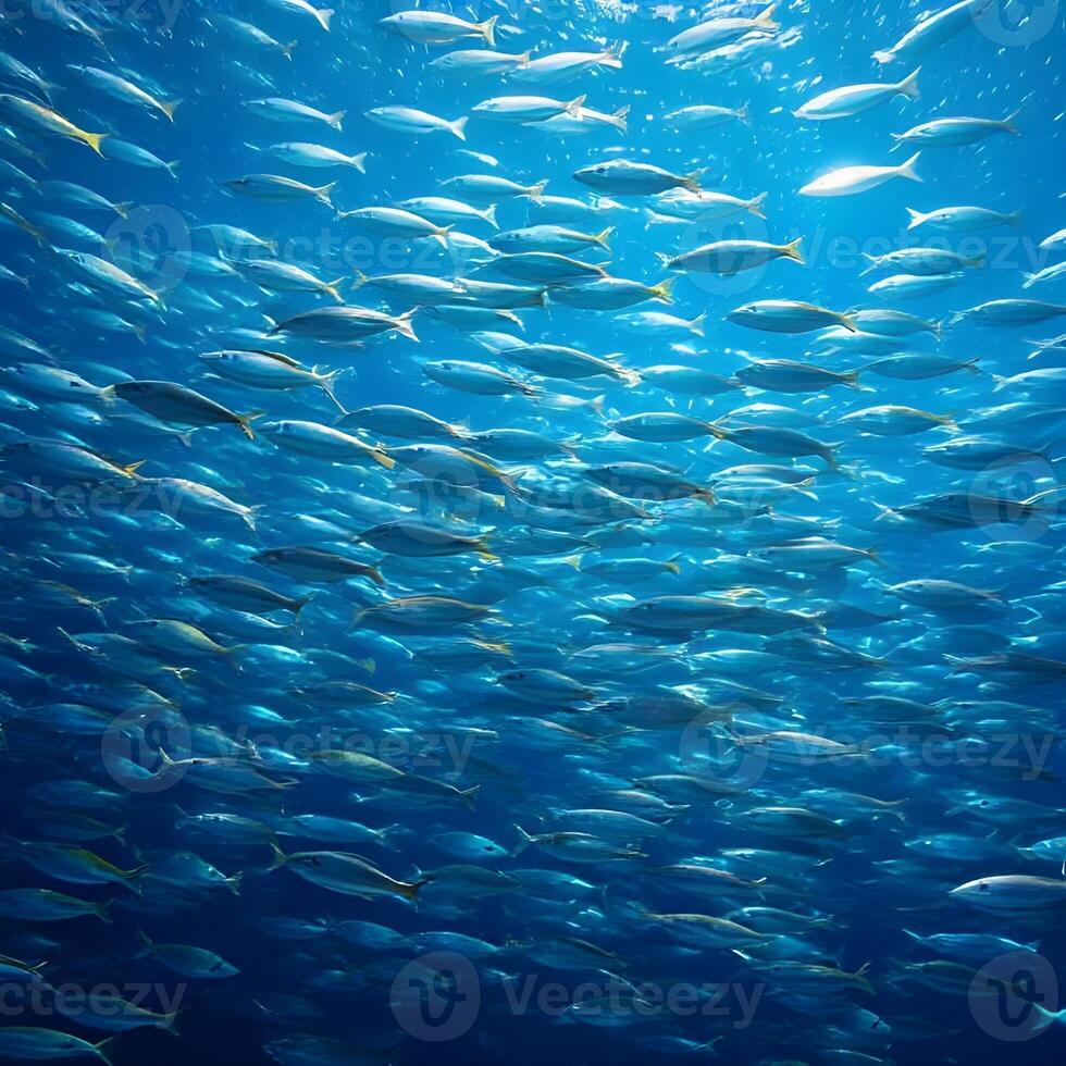 A large school of fish swimming in the ocean photo
