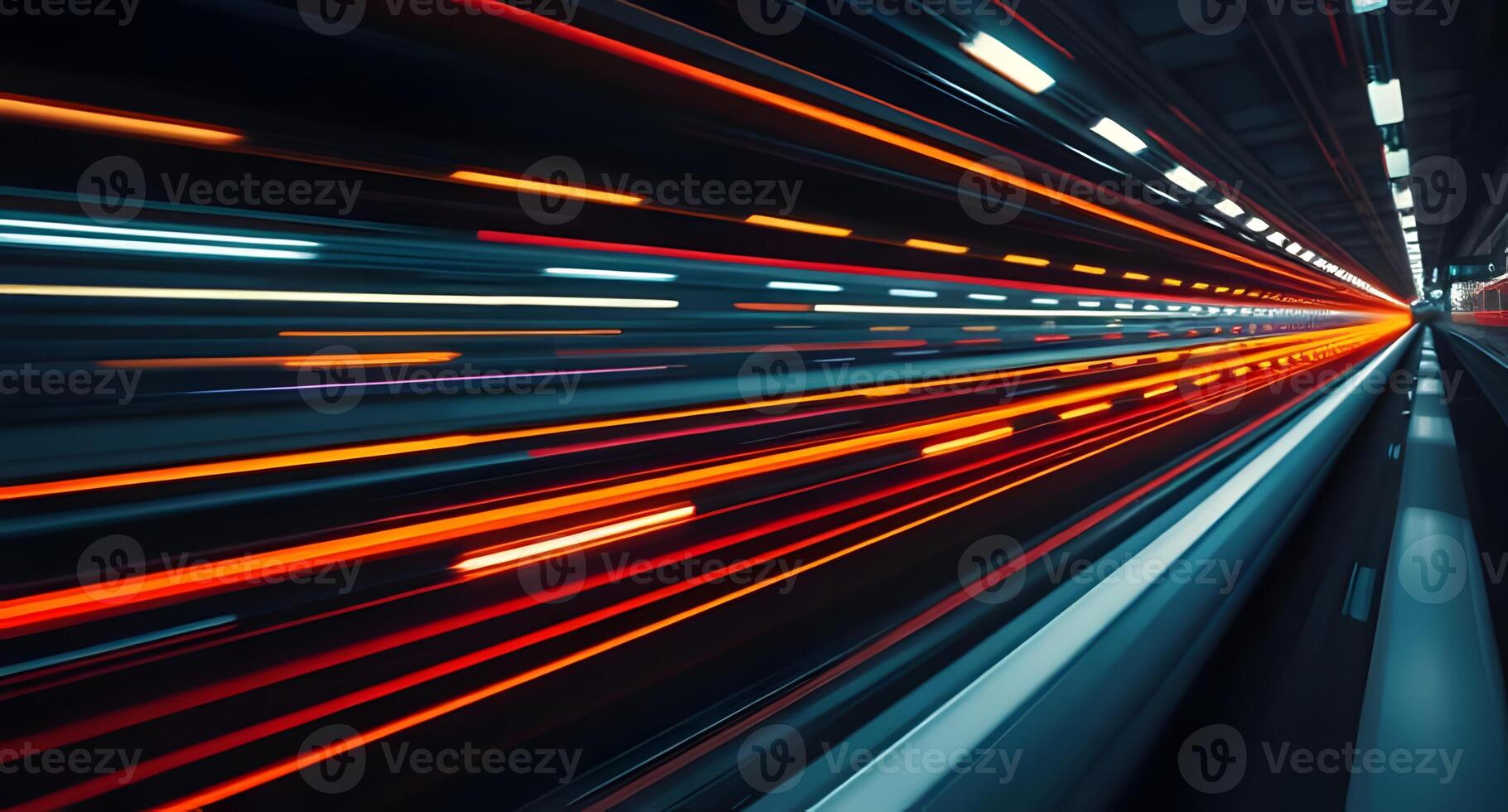 A blurry image of a moving train in a tunnel photo
