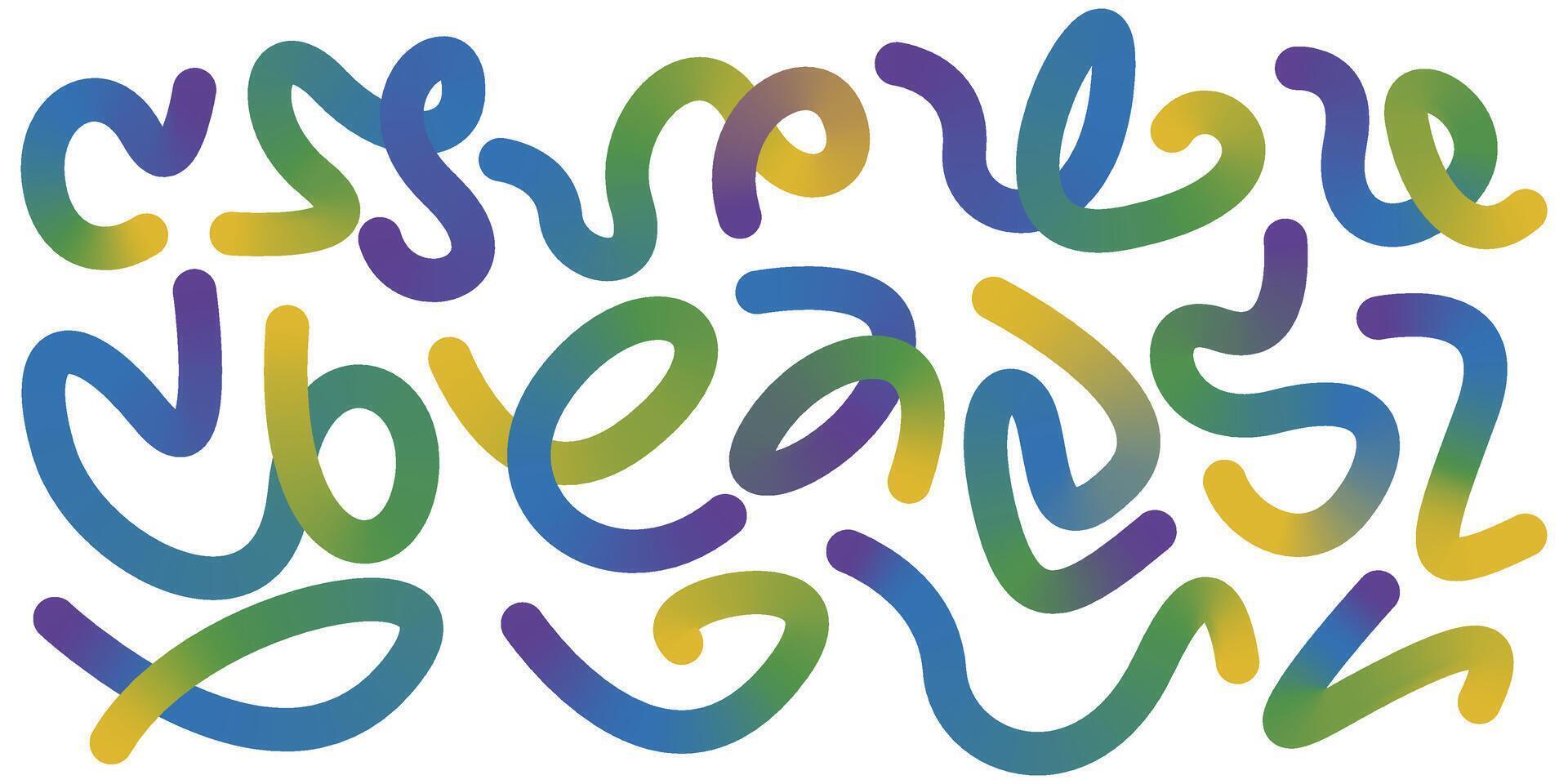 Set of gradient line element design. Creative art with colorful wavy line shapes isolated on a white vector