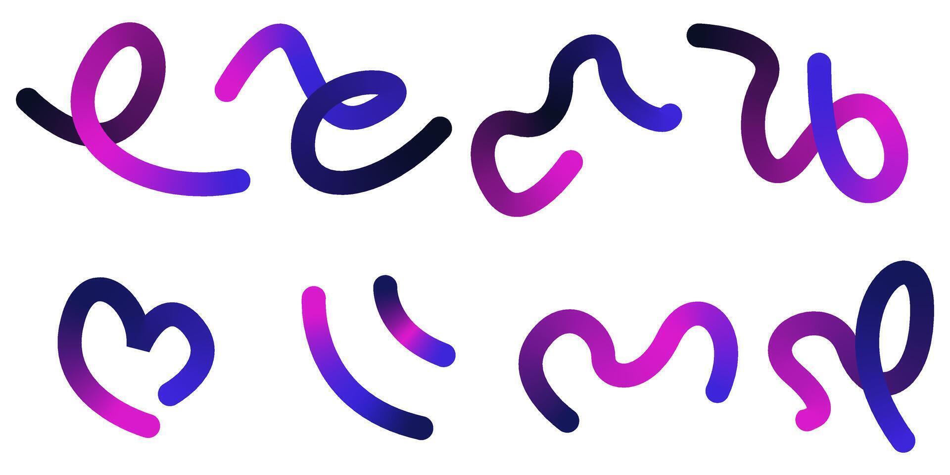 Abstract elegant gradient line wave element design set. Creative art, dynamic colorful line shapes isolated on white vector