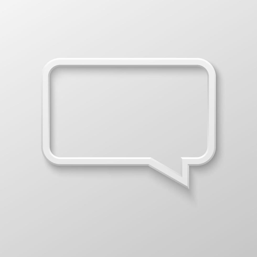 white blank speech bubble icon on white gradient background. Realistic 3d illustration. Rectangle shape. Template for your design. vector