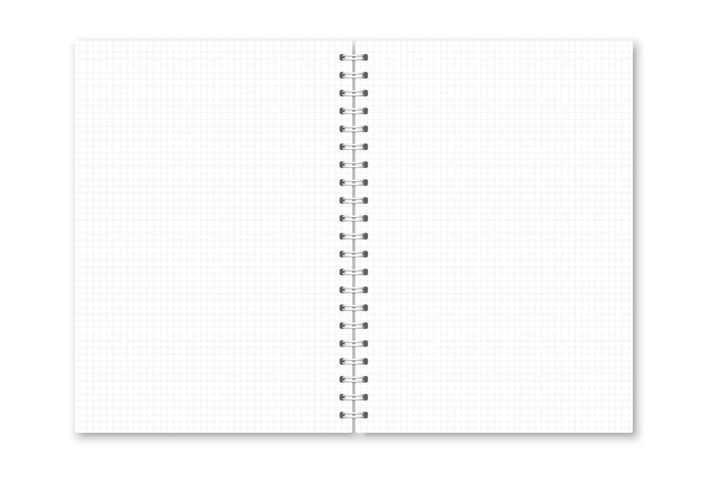 realistic opened notebook cover. Vertical white metallic white spiral bound blank notebook, copybook, brochure, menu. Template mock up of organizer or diary isolated. vector
