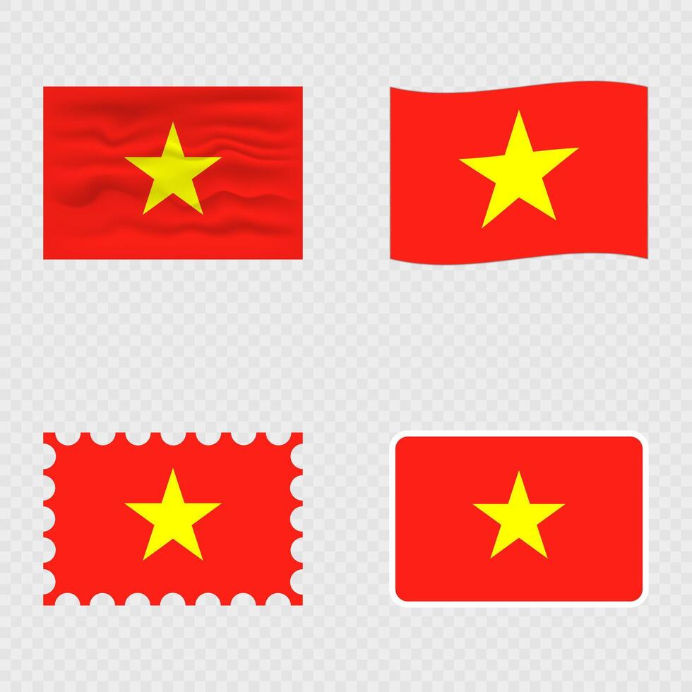 Vietnam national flag in four different styles. vector