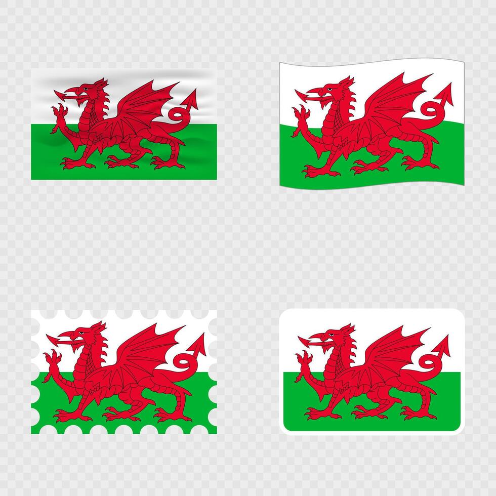 Wales national flag in four different styles. vector