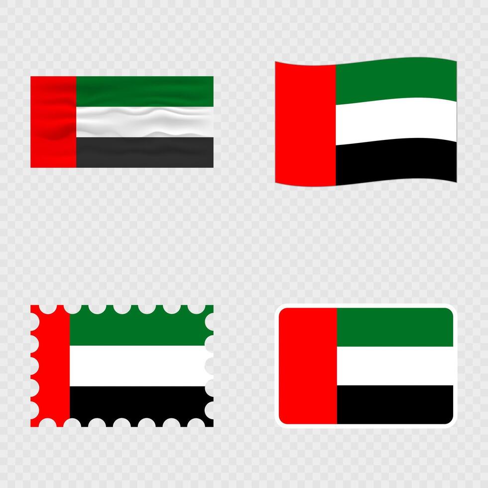 United Arab Emirates national flag in four different styles. vector