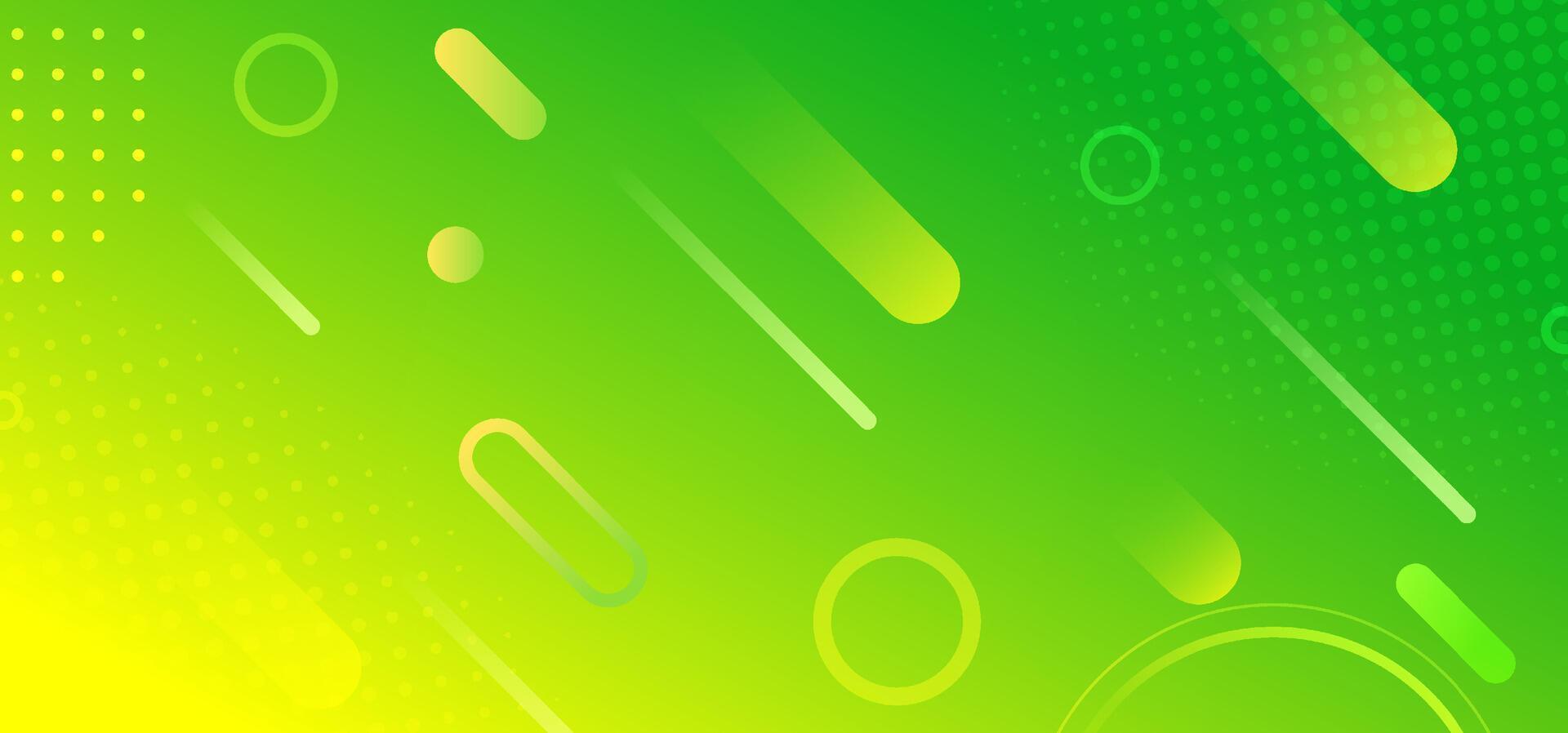 Dynamic green and yellow abstract background with modern tech shapes including lines, circles, and halftone effects. Perfect for UI design, marketing, and data-related graphics vector