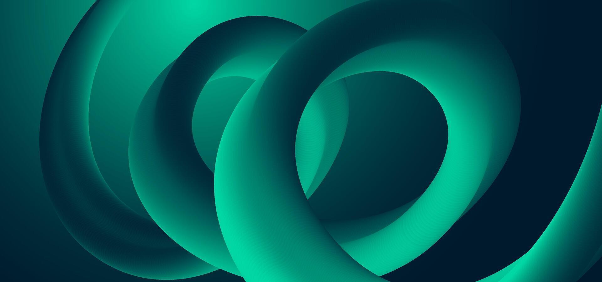 Abstract 3D curve background in green and teal tones. Dynamic tubular forms on a dark gradient backdrop. Perfect for technology themes, presentations, and futuristic design vector