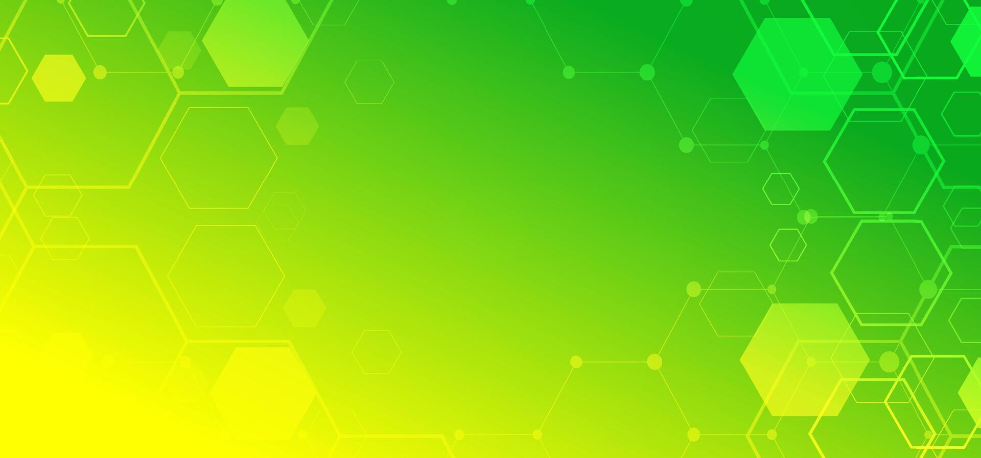 Minimalist digital technology background with green-yellow gradient and hexagon line elements. Perfect for tech-themed presentations, infographics, and banners vector