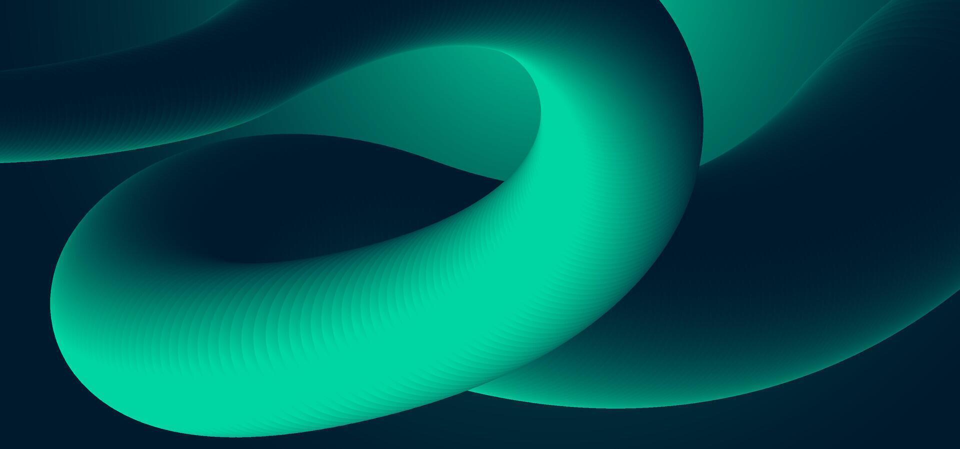 Abstract 3D swirl shape in teal and green with dramatic lighting. Perfect for digital backdrops, futuristic presentations, tech-themed content, and creative projects requiring an energetic visual base vector
