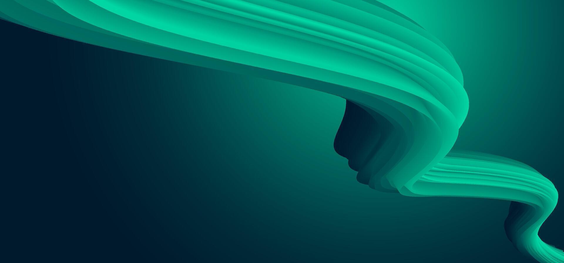 Fluid abstract ribbon shape in glowing green-blue tones, forming elegant wave patterns. Suitable for modern tech designs, presentations, banners, and minimalist digital concepts with a 3D effect vector