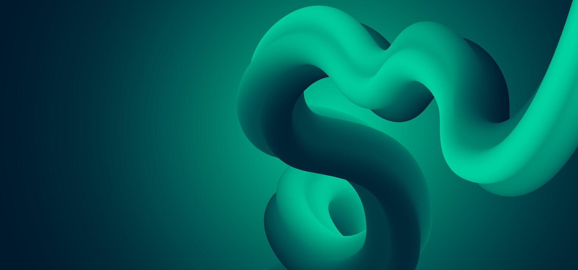Creative digital spiral with bold teal tones. Smooth twisting 3D ribbon on a dark backdrop. Great for modern presentations, apps, UI, or branding projects vector