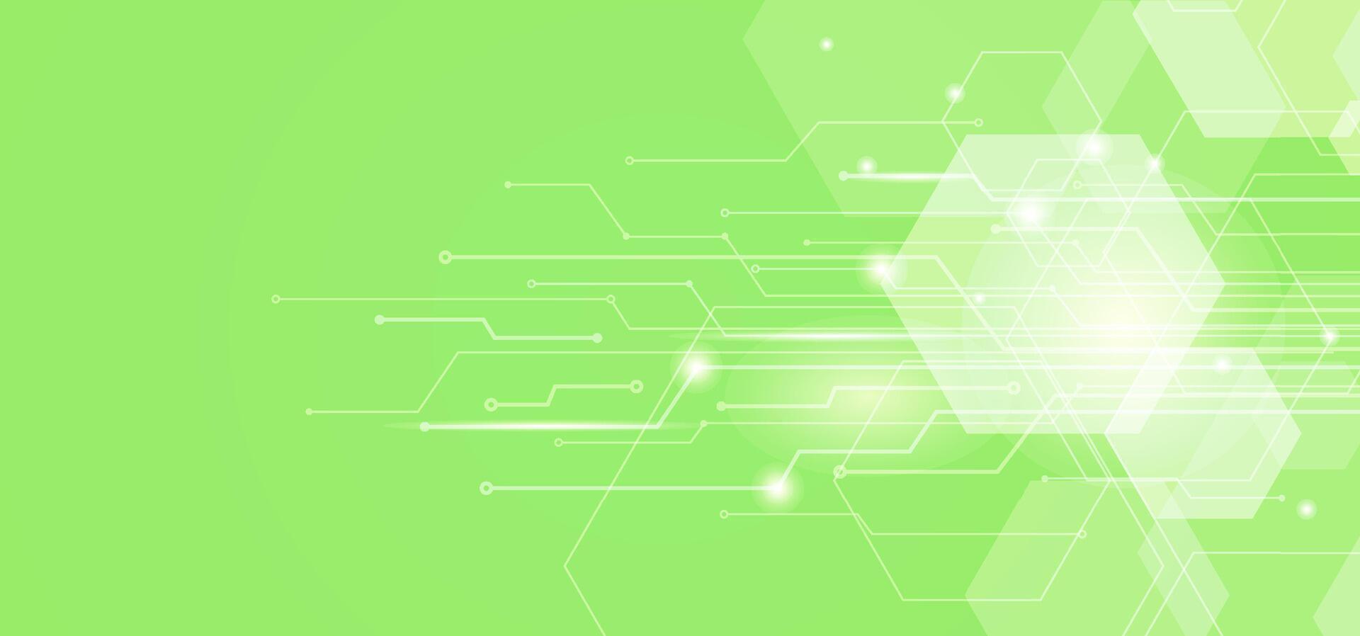 Digital technology background with abstract hexagons and circuit lines in a fresh green color palette. Ideal for innovation-themed projects and tech presentations vector