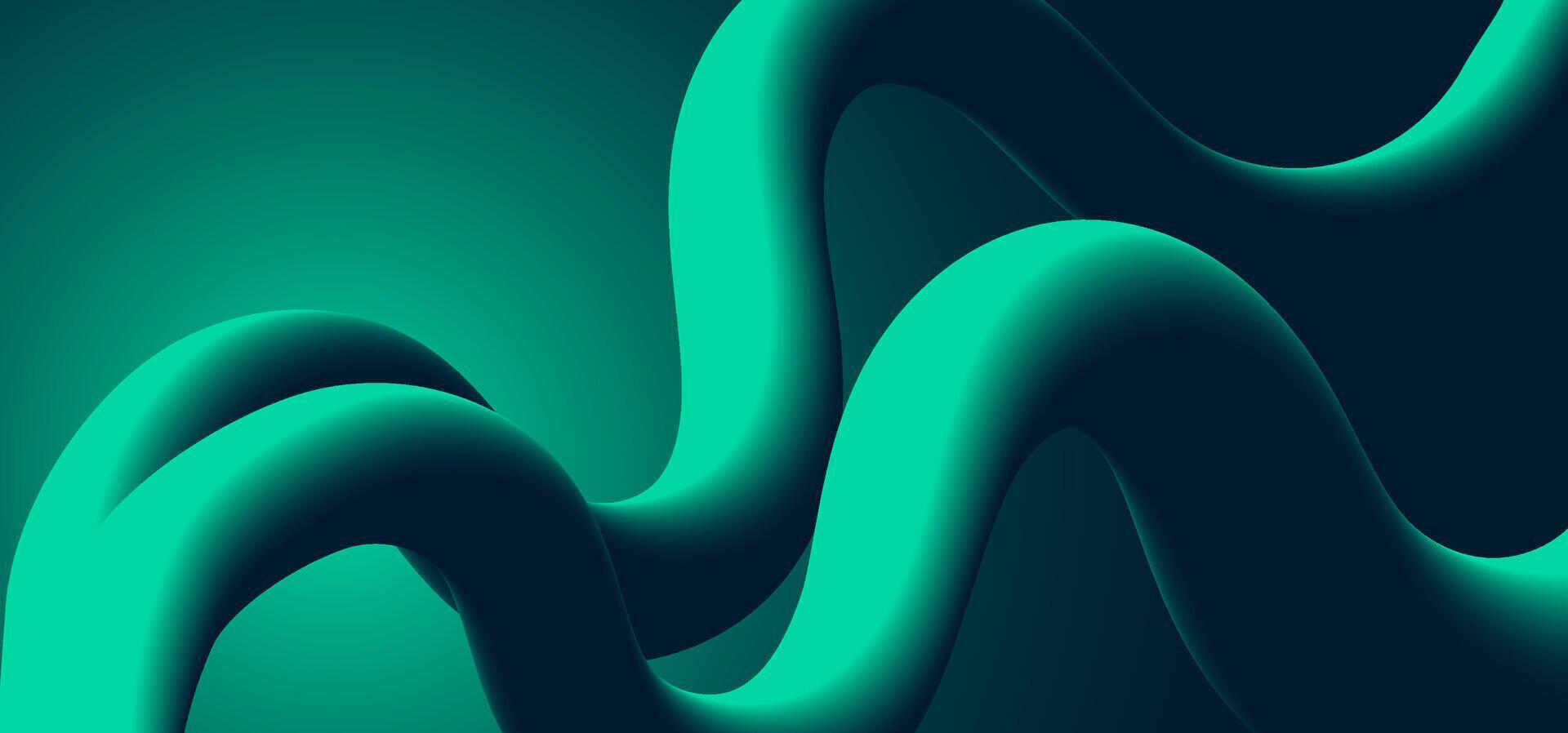 Fluid wave-like abstract shape in deep teal and green, flowing across a gradient background. Ideal for high-tech projects, posters, UI design, or digital advertisements vector