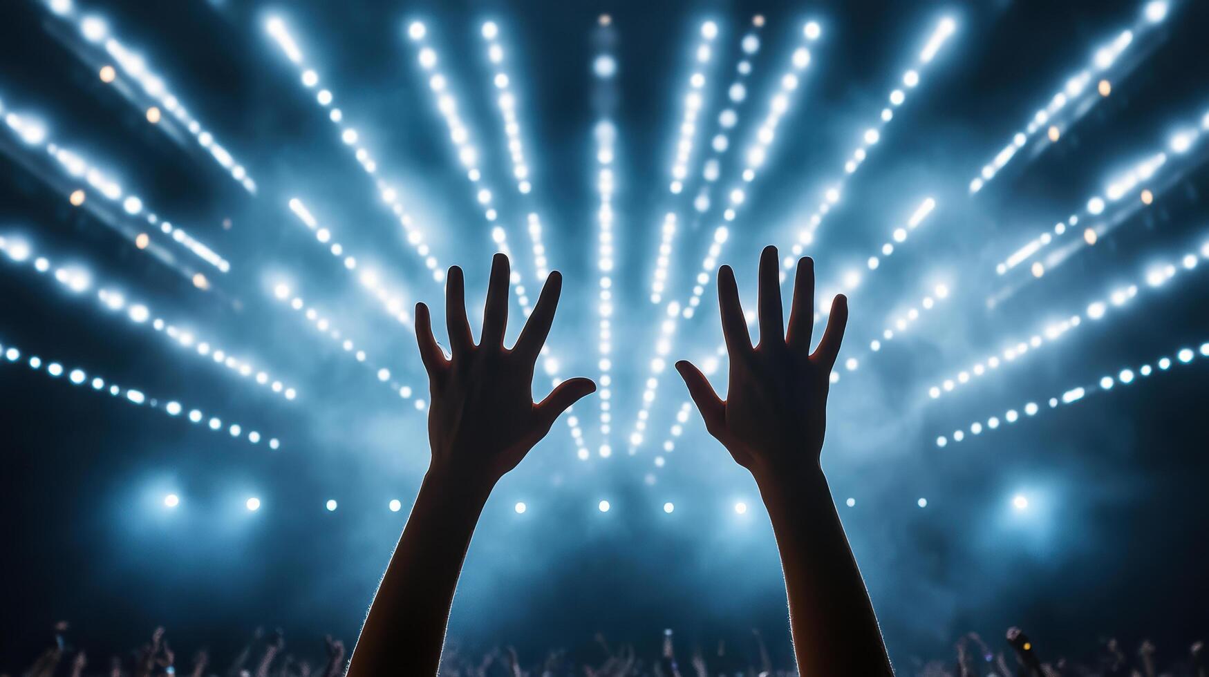 Hands raised in front of a crowd at a concert photo