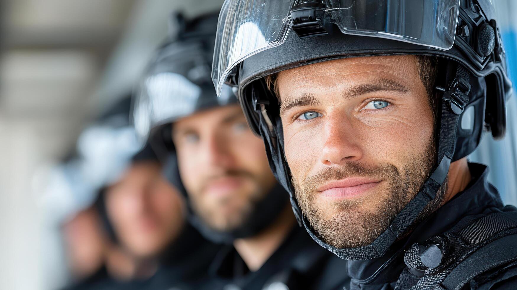 A group of police officers are looking at the camera photo