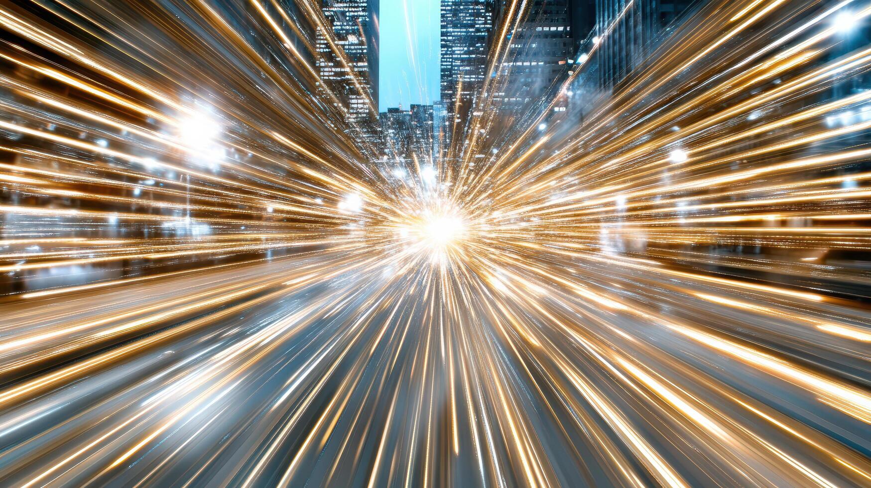 A city street with light trails and cars photo