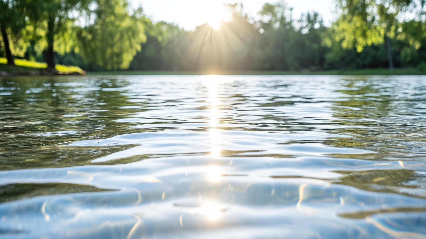 A lake with water and trees in the background photo