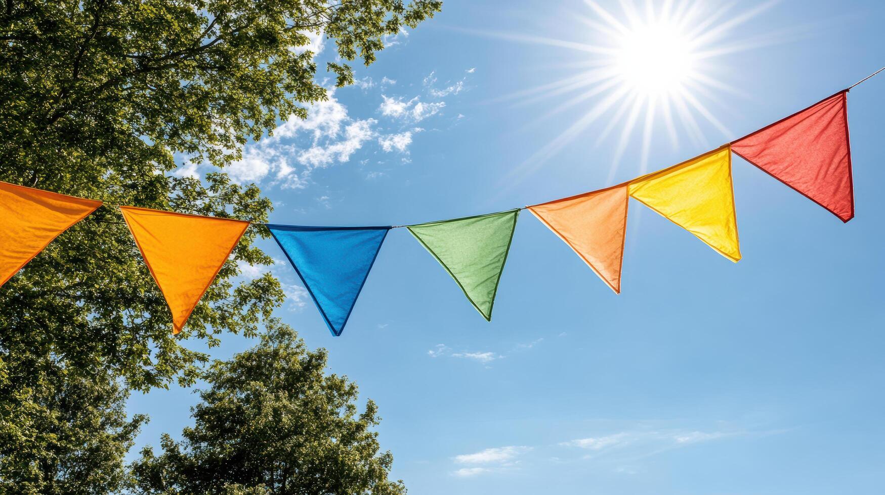A rainbow flag with a sun in the sky photo