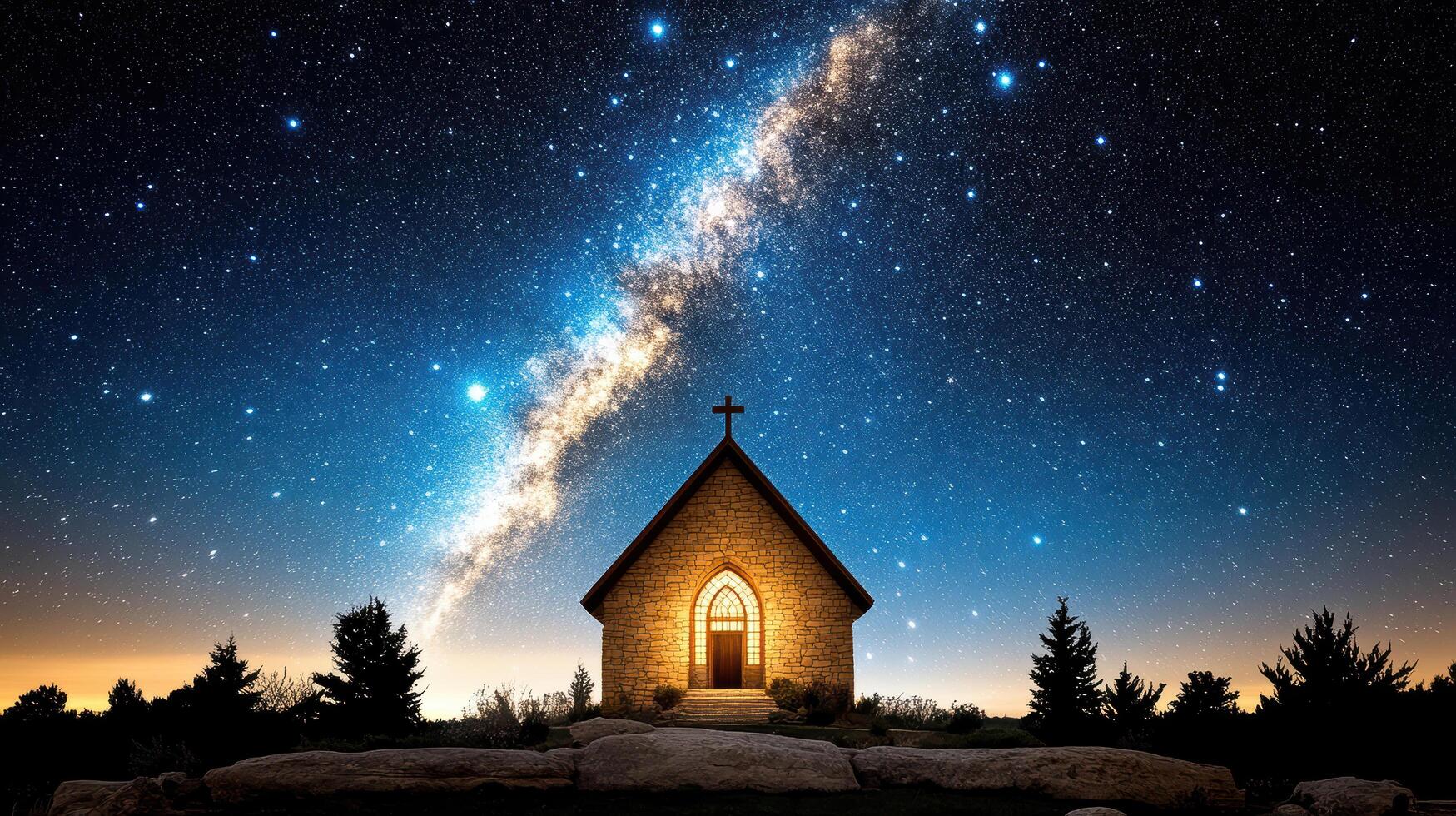 A small church with a milky in the sky photo