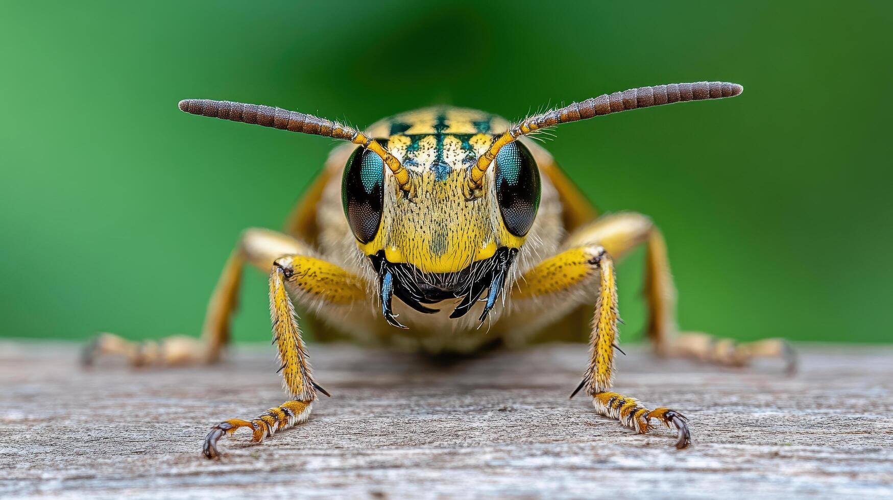 A close up of a hornet on a wooden surface photo