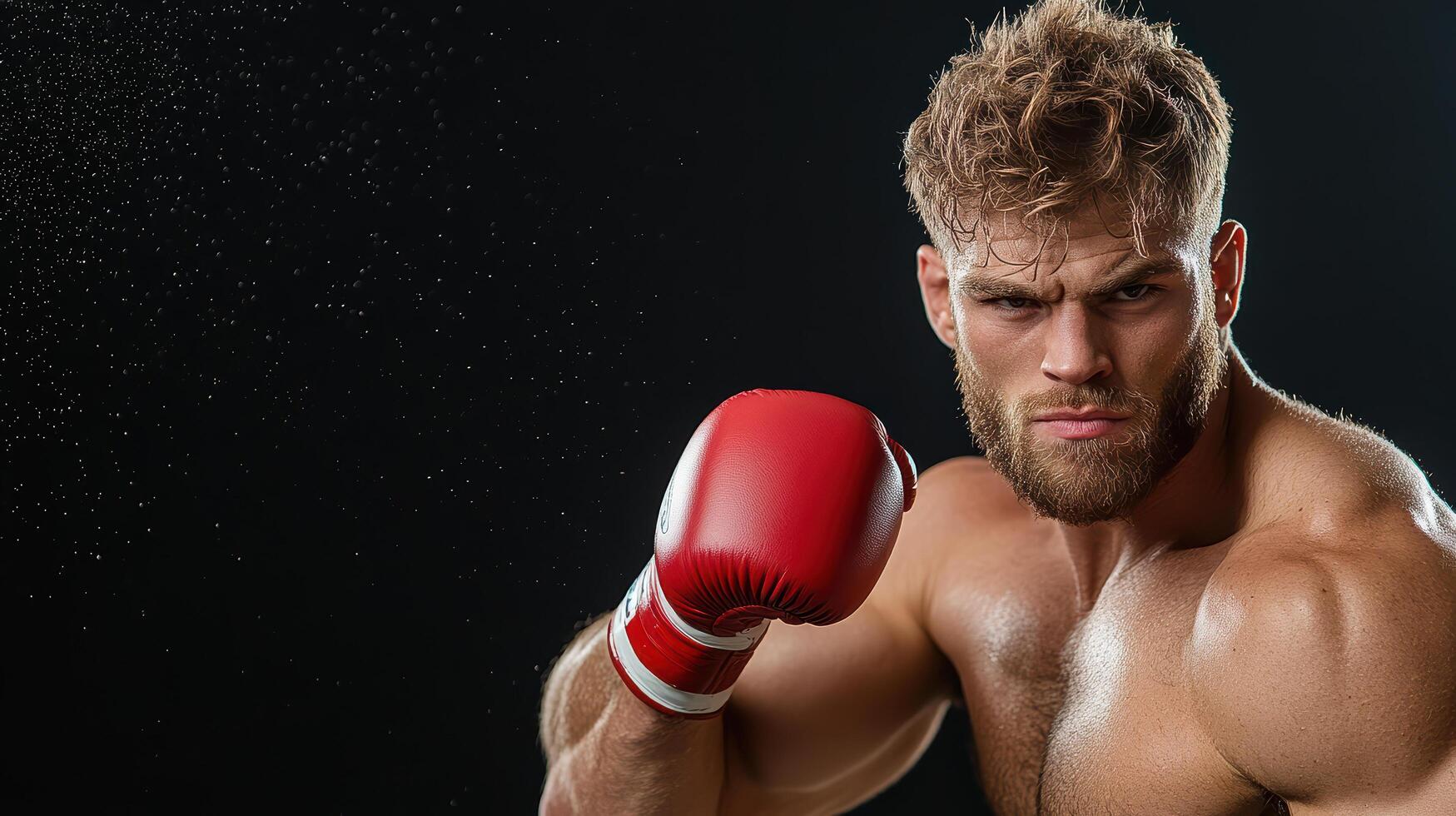 A man with a red boxing glove on his hand photo